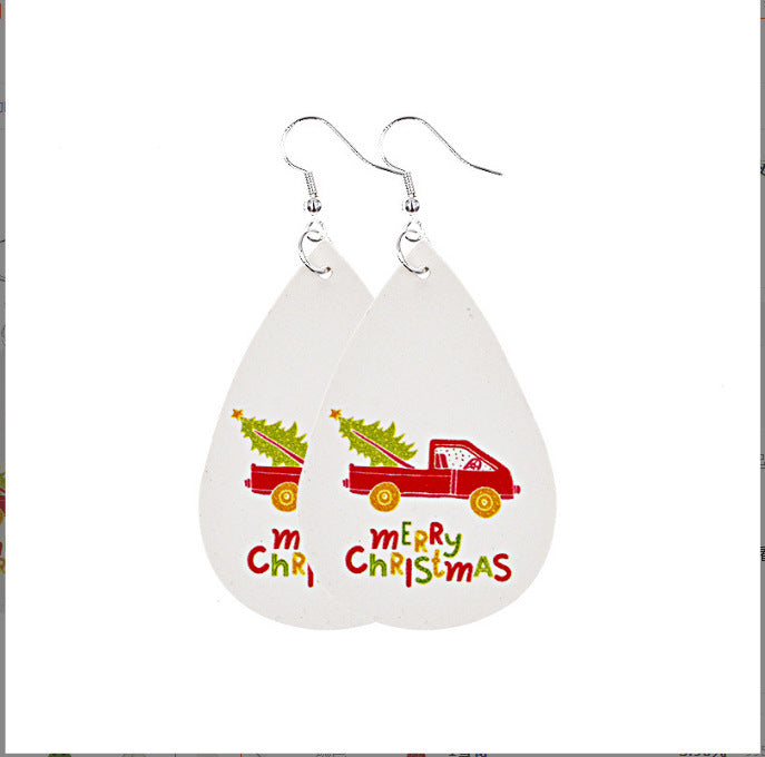 Wholesale Christmas Earrings Christmas Tree Snowflake Elk PU Leather Earrings